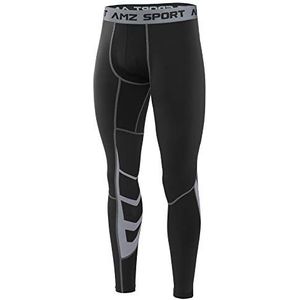AMZSPORT Compressie-legging voor Heren Sneldrogend Basislaag Opleiding Broek, Zwart L