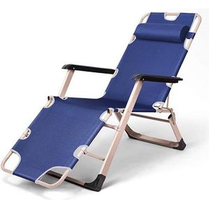 GEIRONV Outdoor Camping Lounge Chair, for kantoor Outdoor Strand Opklapbare fauteuil Ergonomische 45 ° rugleuningverstelling Recliner Fauteuils (Color : Blue, Size : 178 * 67 * 30cm)