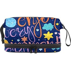 Grote capaciteit reizen cosmetische tas,Inspirerende belettering,Make-up tas,Waterdichte make-up tas Organizer, Meerkleurig, 27x15x14 cm/10.6x5.9x5.5 in