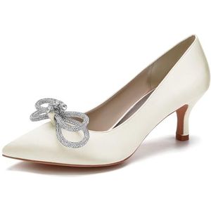 SYDZSW Zijden Bruiloft Schoenen Ivoor Bruidsschoenen Bruiloft Uitnodiging Schoenen met Strass 35-43, Ivoor, 43 EU