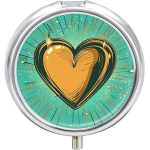 Gouden en cyaan pillendoos 3 compartimenten reispillenorganisator 3 keer per dag schattige mini pillenetui voor portemonnee en zak draagbare metalen medicijndoos met spiegel ronde dagelijkse