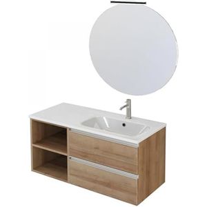 IMPERIAL BAGNO - Hangende badkamerkast 100 cm met plank links en spiegel eiken Farnia Dubon