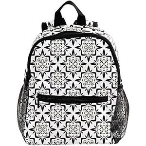 Creatieve zwart-wit Boho geometrische patroon schattige mode mini rugzak pack tas, Meerkleurig, 25.4x10x30 CM/10x4x12 in, Rugzak Rugzakken
