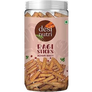 Desi Nutri Ragi Sticks Achari Masti | Ready to Eat Ragi Sticks Achari Masti | Snacks | Ragi Sticks Achari Masti - 120 gms | Rich in Iron & Protein