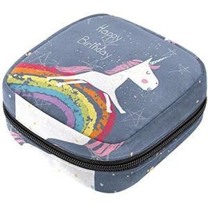 Maandverband Opbergtas, Vrouwelijke Product Pouches Draagbare Periode Kit Tas voor Meisjes Vrouwen Dames Gelukkige Verjaardag Eenhoorn Kleurrijke Regenboog Sterren, Meerkleurig, 4.7x6.6x6.6 in/12x17x17 cm