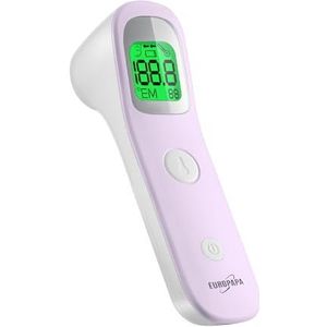 EUROPAPA Koortsthermometer Voor Baby's, Kinderen En Volwassenen, Infrarood Voorhoofdthermometer Met Koortsalarm, °C/°F-Schakelaar, 30-Voudige Meetwaarden (Paars)