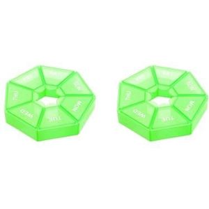 2 Set van 2 7 dagen pillendoosje plastic 7 roosters opslag dagelijkse pillen dispenser organisatie container doos accessoires groen