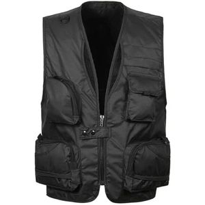 Pegsmio Baggy mouwloos jack voor heren, zomer met veel zakken, ademend fotograaf vest, baggy vest, Zwart, XL