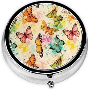 Pillendoos Hand getekende kleur vlinder ronde pillendoosje 3 compartiment geneeskunde pil organisator schattige pillenorganizer draagbare reizen pillendoos geneeskunde vitamine kabeljauw leverolie