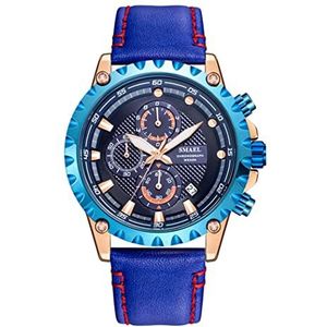 Men Fashion Analog Quartz -horloges, Multi Dial Leather Riem Business Casual waterdichte polshorloge, 12/24 uur Formaat met datum,Blue b3