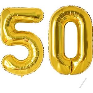 Partyhausy Ballonnen verjaardag 50 jaar 101 cm - verjaardagsdecoraties voor jongens en meisjes van 50 jaar goudfolie opblaasbare bal 50 jaar