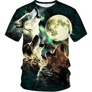 ARORALS Heren Wolf T-shirt Zomer Korte Mouw Tees Tops Fantasie Dier Thema Shirt Realistisch Grafisch Shirt, Geel, 3XL