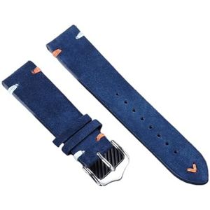 YingYou Lederen Armband Vintage Zachte Horlogeband Vervangen Polsriem Snelsluiting Retro Suède Stiksels Riem 20 Mm 22 Mm (Color : Dark Blue-Silver, Size : 22mm)