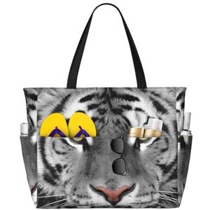 HDTVTV Witte mooie tijgerprint, grote strandtas schoudertas voor dames - Tote tas handtas met handgrepen, zoals afgebeeld, Eén maat