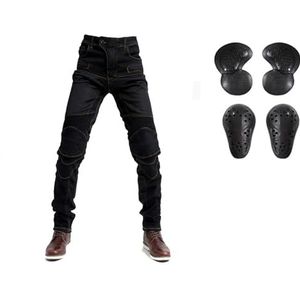 LOMENG Zomer Motor Rijbroek Bescherming Slijtvaste Jeans met CE-niveau Beschermende Uitrusting voor Mannen, Zwart, 36W