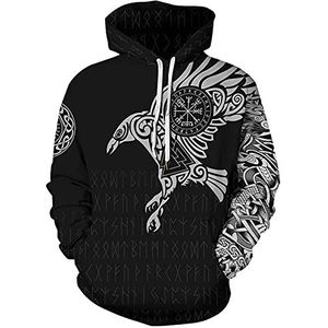 Heren Viking Hoodie 3D Viking Tattoo Print Pullover met trekkoord Zakken Sweatshirt, # 3, 3XL