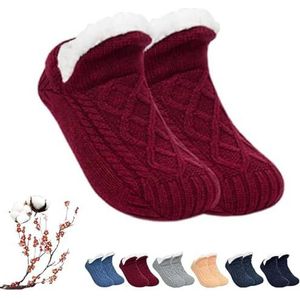 Fleecesox - Fleece-Lined Non-Slip Thermal Slippers Socks,non slip socks,thermal socks,V-Mouth Fluffy Slipper Socks (L,Red)