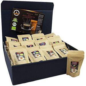 C&T Coffee Gift Set Organic/Fair 13 rassen á 25 g (gemalen) met 13 biologische, zeldzame en fairtrade koffies plus verrassing | kerstgeschenkdoosje