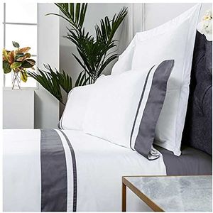 COTTON ARTean Beddengoedset, Egyptisch katoen, draaddichtheid 300, wit en donkergrijs, bed 180 x 190/200 cm, 100% Egyptisch katoen