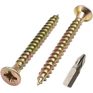 (Pack van 300 stuks) Geel verzinkt staal 3,5 x 40 mm houten schroeven, spaanplaatschroeven, universele pozi-aandrijvingsschroef, verzonken kop (300, 3,5 x 40 mm)