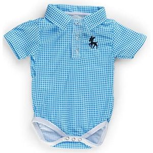 Joshua Klederdrachtbody voor baby's en kinderen, geruit, met kraag en borduursel, korte mouwen, voor jongens en meisjes, blauw/wit, 74-80