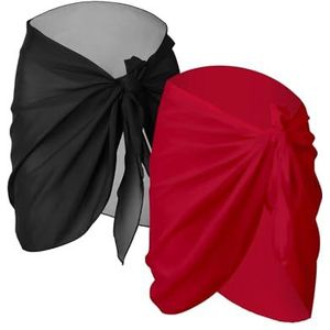 2 stuks strandwrap sarong bedekking chiffon badpak wikkelrokken, zwart/rood, 29