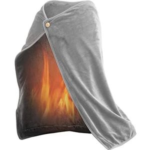 OURECO Elektrisch verwarmde deken, USB-verwarmde sjaal, draadloze verwarmde deken oplaadbaar, flanellen deken wasbaar met 3 verwarmingsinstellingen voor auto thuiskantoor, grijs, 100 x 70 cm