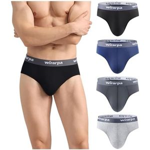 wirarpa Herenondergoed, slips, modale onderbroek, zachte brede tailleband, ondergoed, basic, No Fly 4-pack, Zwart/Deep Blue/Deep Grey/Heather Grey, XL