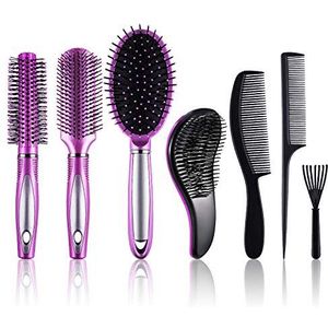 SIQUK 7 Stks Haar Borstel Set Paddle Ronde Ontwarren Haar Borstel En Kammen Nat Droog Borstels Voor Vrouwen Mannen Haar Styling