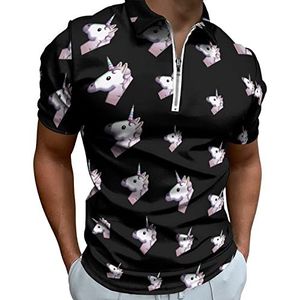 Eenhoorn Half Zip-up Polo Shirts Voor Mannen Slim Fit Korte Mouw T-shirt Sneldrogende Golf Tops Tees 4XL