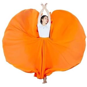 Flamencorok for vrouwen, 720 graden, volle cirkelvormige swingrok, Spaans danskostuum, volwassen, vloeiende, geplooide gelaagde rok for optredens, Halloweenfeest, rode krijtthema-outfit(Orange_S)