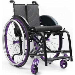 CFMAIF Opvouwbare rolstoel, licht, van aluminium, zelfduwen, afneembare voetsteun, handmatige rem, voor buiten (paars, 36 cm zit)