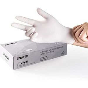 LANON 3 Mil Nitril Handschoenen, Textuur Wegwerphandschoenen, Voedselcontactklasse, Latexvrij, Poedervrij, Wit, Maat S(100 Stuks)