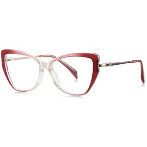 moomoobird Mode Vrouwen Bril Blauw Licht Metaal TR90 Onregelmatige Cat Eye Bril Frame Vrouwelijk, Rood met helder
