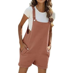 BANGHA Jumpsuits Voor Vrouwen Zomer Casual Vrouwen Casual Korte Overalls Zomer Veelzijdige Effen Kleur Mouwloze Losse Fitting Shorts Jumpsuits Met Zakken, Bruin, XL
