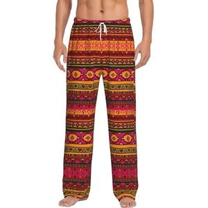 OKFSTY Mexicaanse Volkskunst Boho Herenpyjamabroeken,Pyjama Polyester Broek Voor Mannen Zachte Lange Lounge Pj Slaapbroek Met Zakken, Wit, S