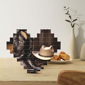 Bouwsteenpuzzel hartvormige bouwstenen cowboy zwarte hoed westerse laarzen 1 puzzels blokpuzzel voor volwassenen 3D micro bouwstenen voor huisdecoratie bakstenen set