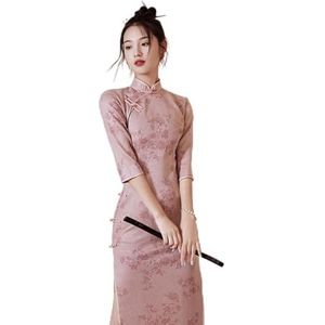 MOOCO MORNING Roze Bloemen Jurk Cheongsam Moderne Retro Elegante Bloemen Vrouwen Jurk