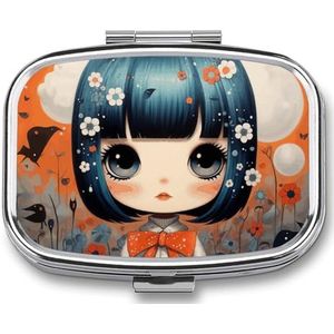 Anime Pictures Pillenetui met 2 compartimenten, pillenorganizer, draagbare vierkante pillendoos, vitaminepillenorganizer voor zakportemonnee en reizen