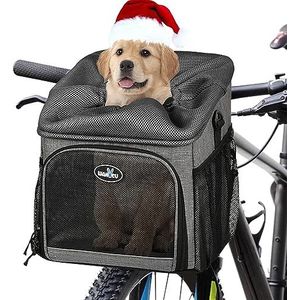 Wakytu Hondenfietsmanddrager, huisdierfiets voordrager rugzak voor fietsen opvouwbaar afneembaar, reflecterende strepen, 2 zijopbergzakken, huisdierreistas voor katten en kleine honden