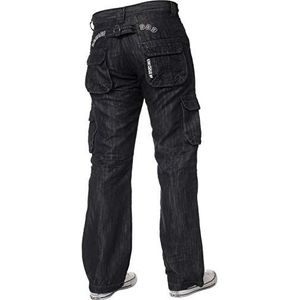 Nieuwe ENZO Mens Designer Cargo Combat Blauw Coated Denim Jeans Broek Alle Taille Maat, Zwart, 30W / 30L