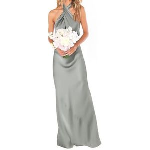 WSEYU Satijnen bruidsmeisje jurk voor bruiloft strapless avond prom jurken plooien cocktail jurken plus size, Zilver, 34