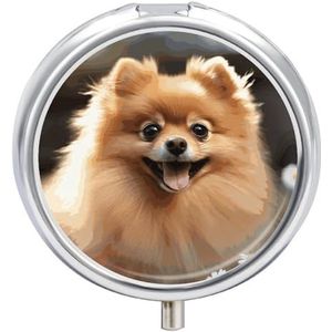 Pommeren Hond Pillendoos Ronde Draagbare Kleine Pil Case Waterdichte Reizen Pillendoos Organizer voor Pocket Purse en Dagelijks Gemak