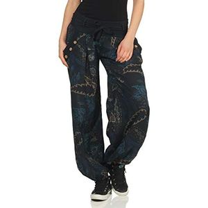 malito dames Pofbroek met opdruk | comfortabele vrijetijdsbroek | lichte stoffen broek incl. riem | Harembroek - nonchalant 3485 (zwart)