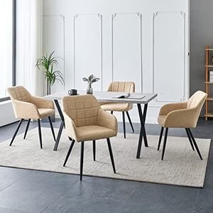 CLIPOP Eetkamerstoelen, Set van 4 PU Leren Keukenstoelen, Receptiestoelen (4, Crème)