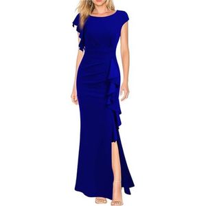 Formele jurken for dames, gastjurken, cocktailjurken, elegante geplooide mouwen(Blauw,XXL)