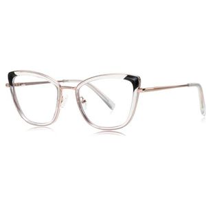 moomoobird Cat Eye Bril Vrouwen Mode Bril Frame Blauw Licht Blokkerende Bril TR90 Metalen Bril, helder roségoud, Large