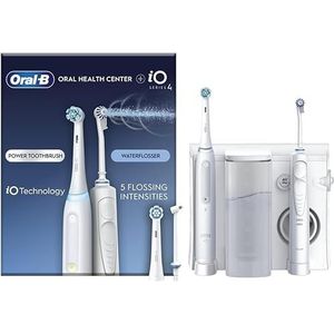 Oral-B Oral Health Center Irrigator: Waterflosser, 1 Oxyjet-mondstuk, 1 waterstraalmondstuk, 1 iO4 elektrische tandenborstel, 2 tandenborstelkoppen