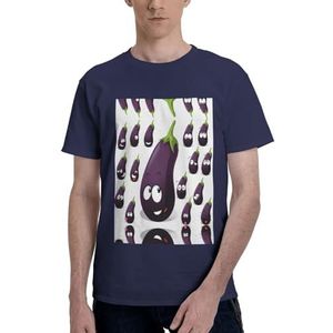 CKGODGF Cartoon aubergine print heren katoenen T-shirt, casual en comfortabel korte mouw, geschikt voor fitness en dagelijks gebruik, Donkerblauw, S