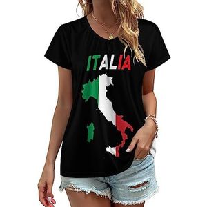 Italië Vlag Kaart Vrouwen V-hals T-shirts Leuke Grafische Korte Mouw Casual Tee Tops 3XL